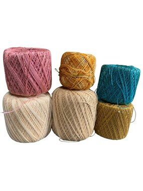 Vintage J & P Coats Knit-Cro-Sheen Crochet Yarn Lot - 6 Spools Multicolor